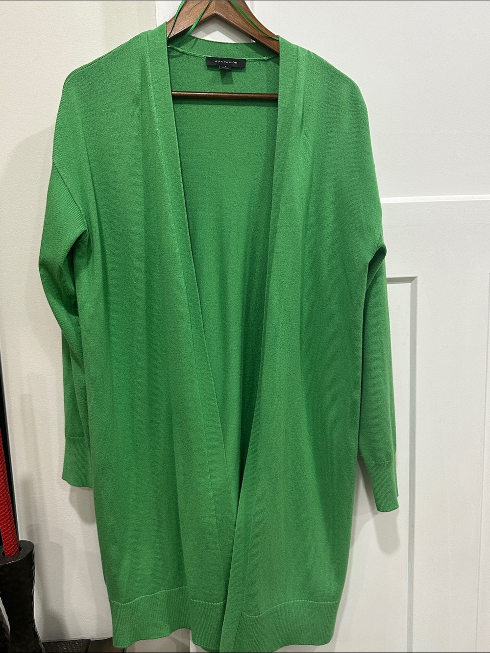 Ann Taylor Kelly Green Open-Front Long Cardigan
